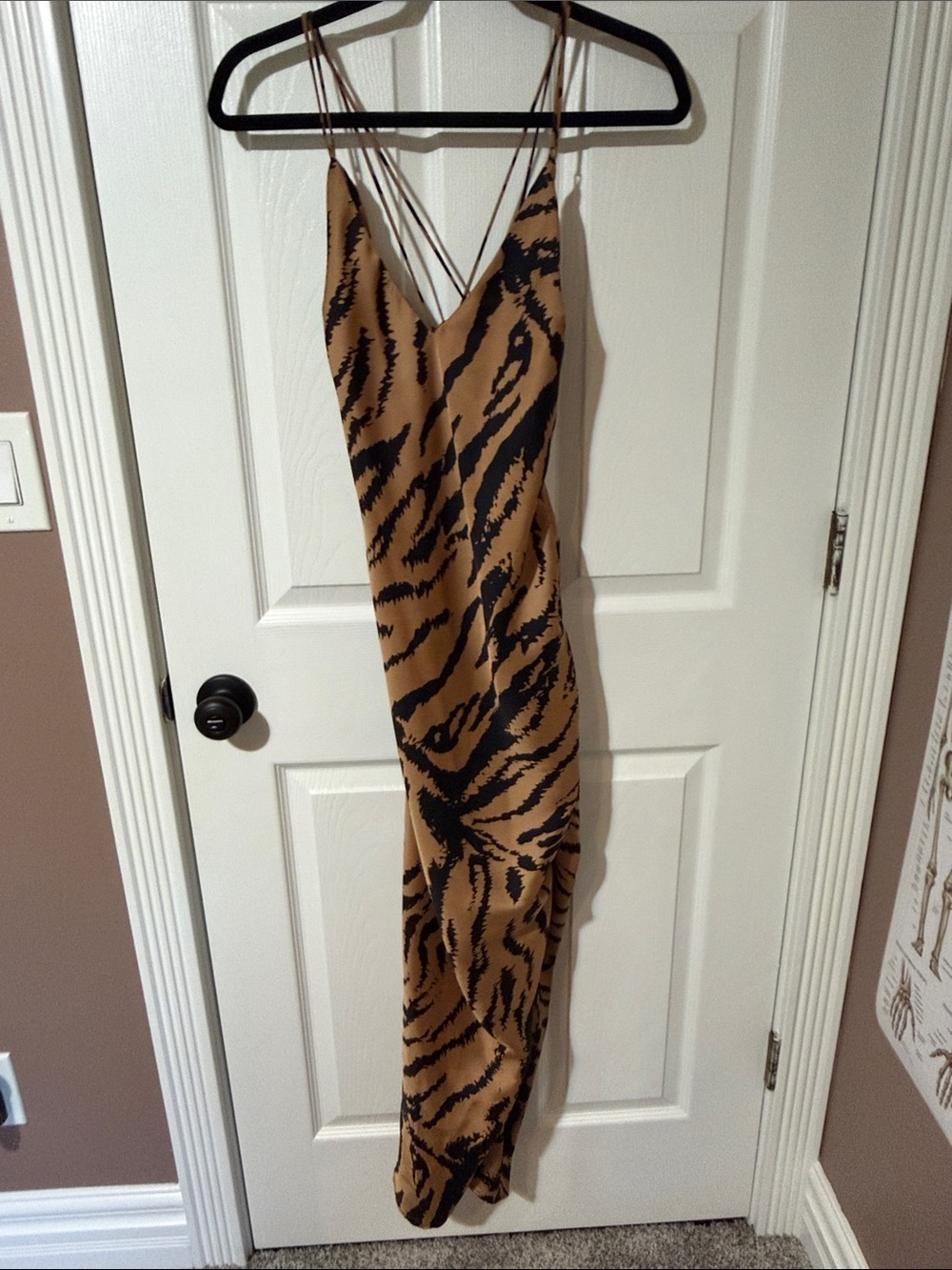 Zara Tiger-Print Slip Maxi Dress - Brown/Black